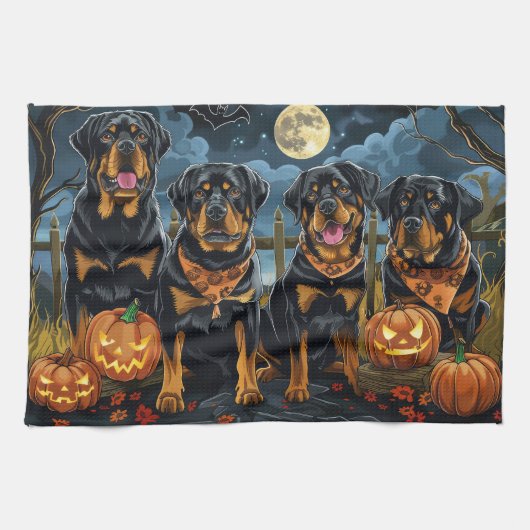 Rottweiler Halloween Griezelig Theedoek (Horizontaal)