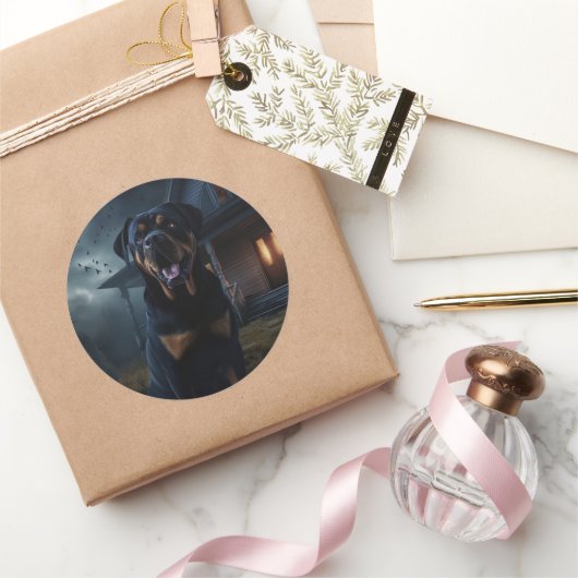 Rottweiler Halloween Scary Ronde Sticker (Geschenken)