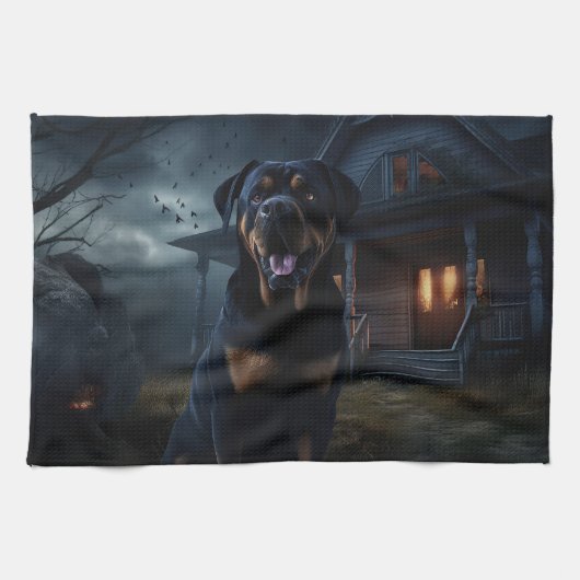Rottweiler Halloween Scary Theedoek (Horizontaal)