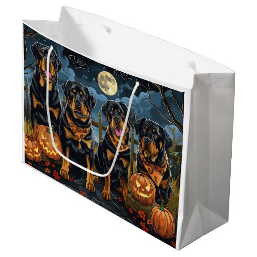 Rottweiler Halloween Spooky Groot Cadeauzakje (Voorkant Gekanteld)