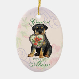 Rottweiler Heart Mom Ornement céramique
