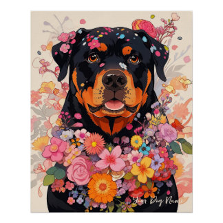 Rottweiler Hond en Bloemen 005 - Kleerjuweel Perfect Poster