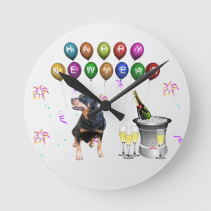 Rottweiler Hond Gelukkig Nieuwjaar Ronde Klok