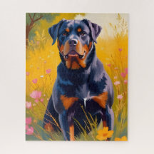 Rottweiler hond huisdier portret schilderij aquare