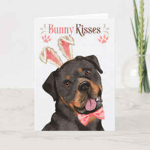 Rottweiler-hond in konijnenoren voor Pasen Feestdagen Kaart