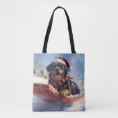 Rottweiler Hond in Sledge Laat het Sneeuw Kerstmis Draagtas (Voorkant)