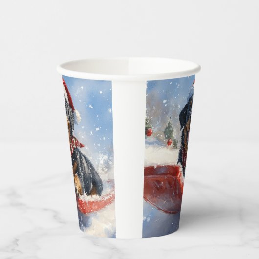 Rottweiler Hond in Sledge Laat het Sneeuw Kerstmis Papieren Bekers