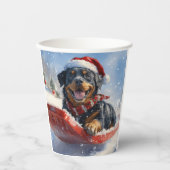 Rottweiler Hond in Sledge Laat het Sneeuw Kerstmis Papieren Bekers
