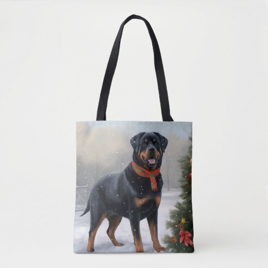 Rottweiler Hond in Sneeuw Kerstmis Draagtas (Voorkant)