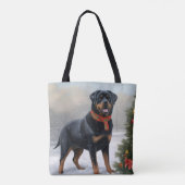 Rottweiler Hond in Sneeuw Kerstmis Draagtas (Achterkant)