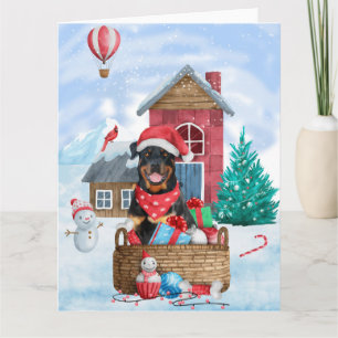 Rottweiler hond in sneeuw Kerstmis hondenhok Kaart