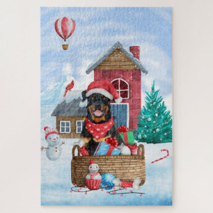 Rottweiler-hond in sneeuw Kerstmis Hondenhok Legpuzzel