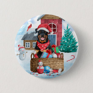 Rottweiler-hond in sneeuw Kerstmis hondenhok Ronde Button 5,7 Cm