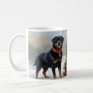 Rottweiler Hond in Sneeuw Kerstmis Koffiemok