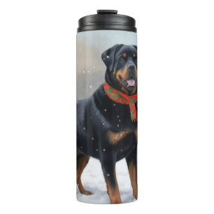 Rottweiler Hond in Sneeuw Kerstmis Thermosbeker