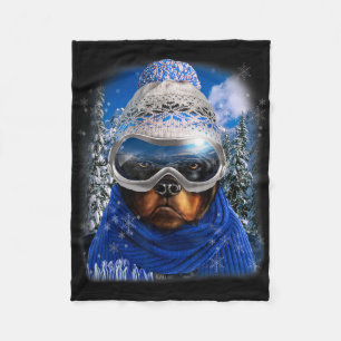 Rottweiler Hond In Winter Ski Snowboarden Sport Wi Fleece Deken