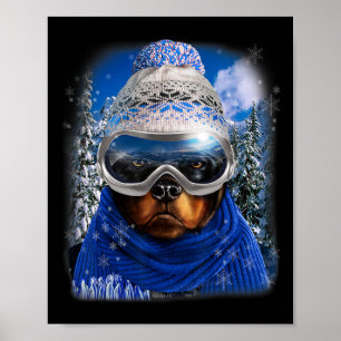 Rottweiler Hond In Winter Ski Snowboarden Sport Wi Poster