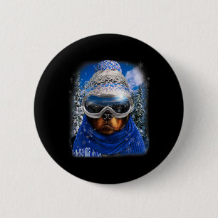 Rottweiler Hond In Winter Ski Snowboarden Sport Wi Ronde Button 5,7 Cm