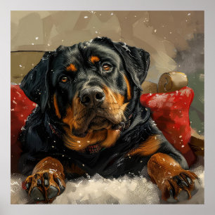 Rottweiler Hond Kerst Feestelijk Poster