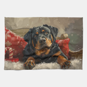 Rottweiler Hond Kerst Feestelijk Theedoek