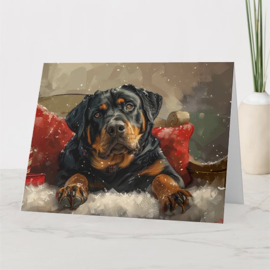 Rottweiler Hond Kerstfeest Kaart (Voorkant)
