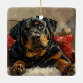 Rottweiler Hond Kerstfeest Keramisch Ornament (Achterkant)