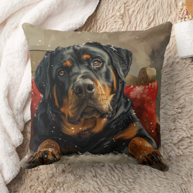 Rottweiler Hond Kerstfeest Kussen (Deken)