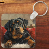 Rottweiler Hond Kerstfeest Sleutelhanger (Achterkant)