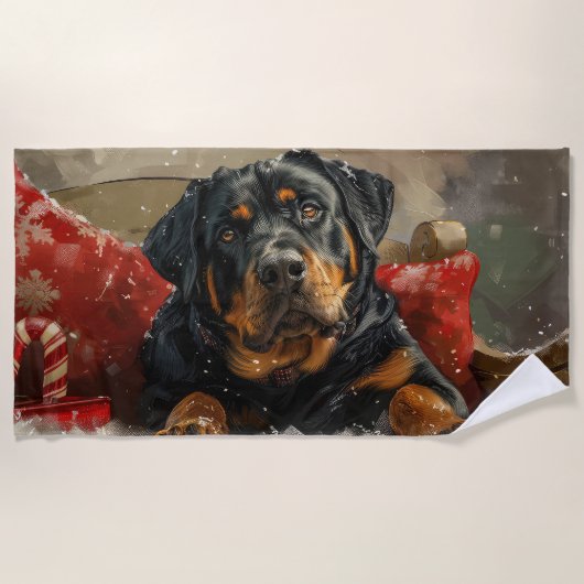 Rottweiler Hond Kerstfeest Strandlaken (Voorkant)