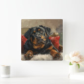Rottweiler Hond Kerstfeest Vierkante Klok (Huis)
