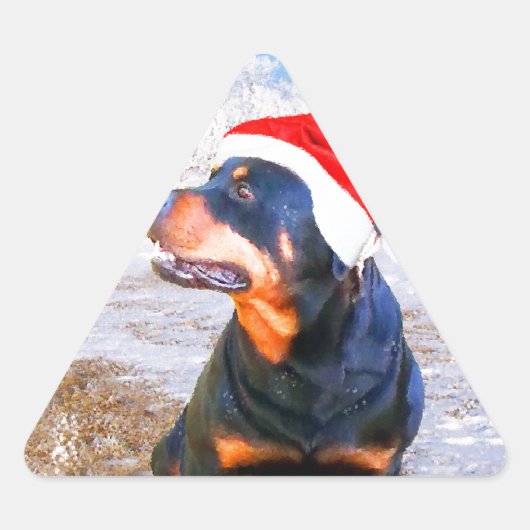 Rottweiler Hond Kerstmis Schilderij Driehoek Sticker (Voorkant)
