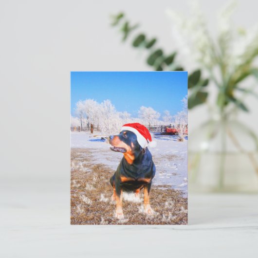 Rottweiler Hond Kerstmis Schilderij Feestdagenkaart (Staand voorkant)