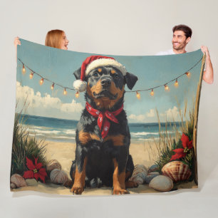 Rottweiler Hond Kerstmis Vintage Strand Fleece Deken