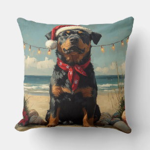 Rottweiler Hond Kerstmis Vintage Strand Kussen