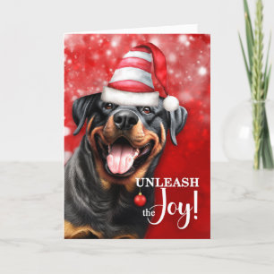 Rottweiler hond laat de vreugde los met Kerstmis Feestdagen Kaart
