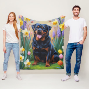 Rottweiler-hond lente bloemen schilderij fleece deken