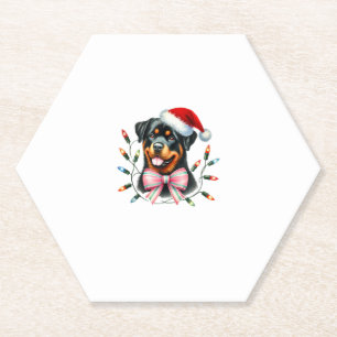 Rottweiler Hond met Coquette Bow Kerst Matchin Kartonnen Onderzetters