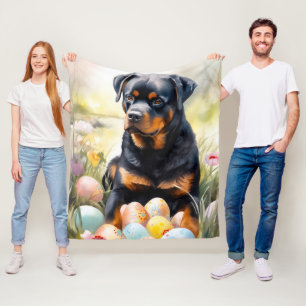 Rottweiler-hond met Pasen-eieren Vakantie Fleece Deken