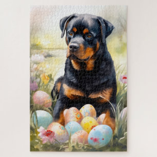 Rottweiler-hond met Pasen-eieren Vakantie Legpuzzel