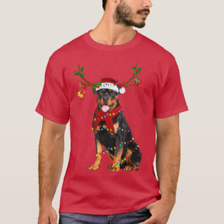 Rottweiler Hond Rendier Santa Hoed Kerstmis T-shirt