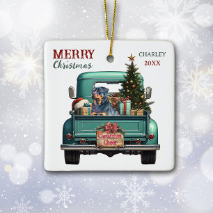 Rottweiler-hond Retro vrachtwagen Kerstmis Keramisch Ornament