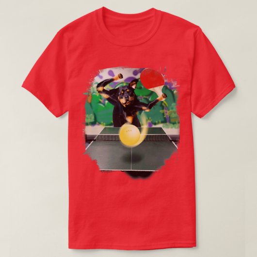 Rottweiler Hond Spelen Tafeltennis Ping Pong T-shirt (Design voorkant)