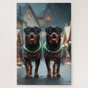 Rottweiler Honden Kerst Sneeuw Feestdag Legpuzzel