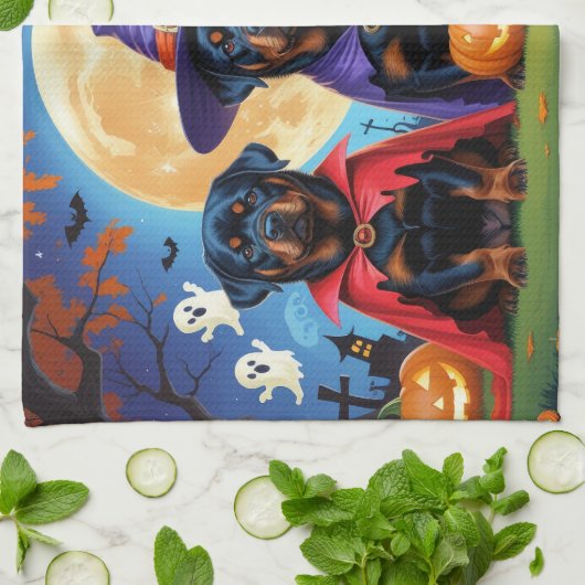 Rottweiler Honden Pompoen Halloween Grappig Theedoek (Gevouwen)
