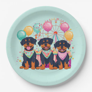 Rottweiler honden tijdens carnaval papieren bordje