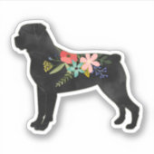 Rottweiler Hondenras Boho Floral Silhouette Sticker (Voorkant)