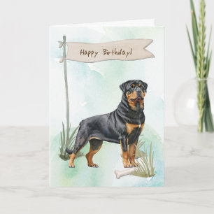 Rottweiler Hondenras buiten onder verjaardagsbord Kaart