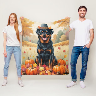 Rottweiler in de herfst verlaat de Thanksgiving Fleece Deken