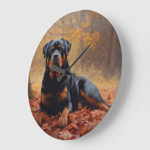 Rottweiler in Herfstbladeren Herfst Inspire Grote Klok