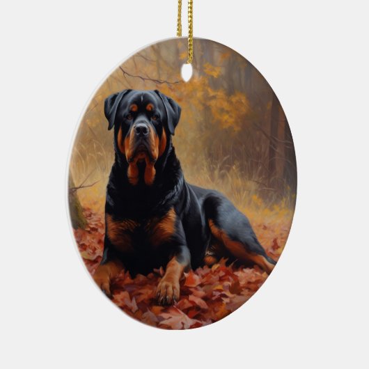 Rottweiler in Herfstbladeren Herfst Inspire Keramisch Ornament (Rechts)